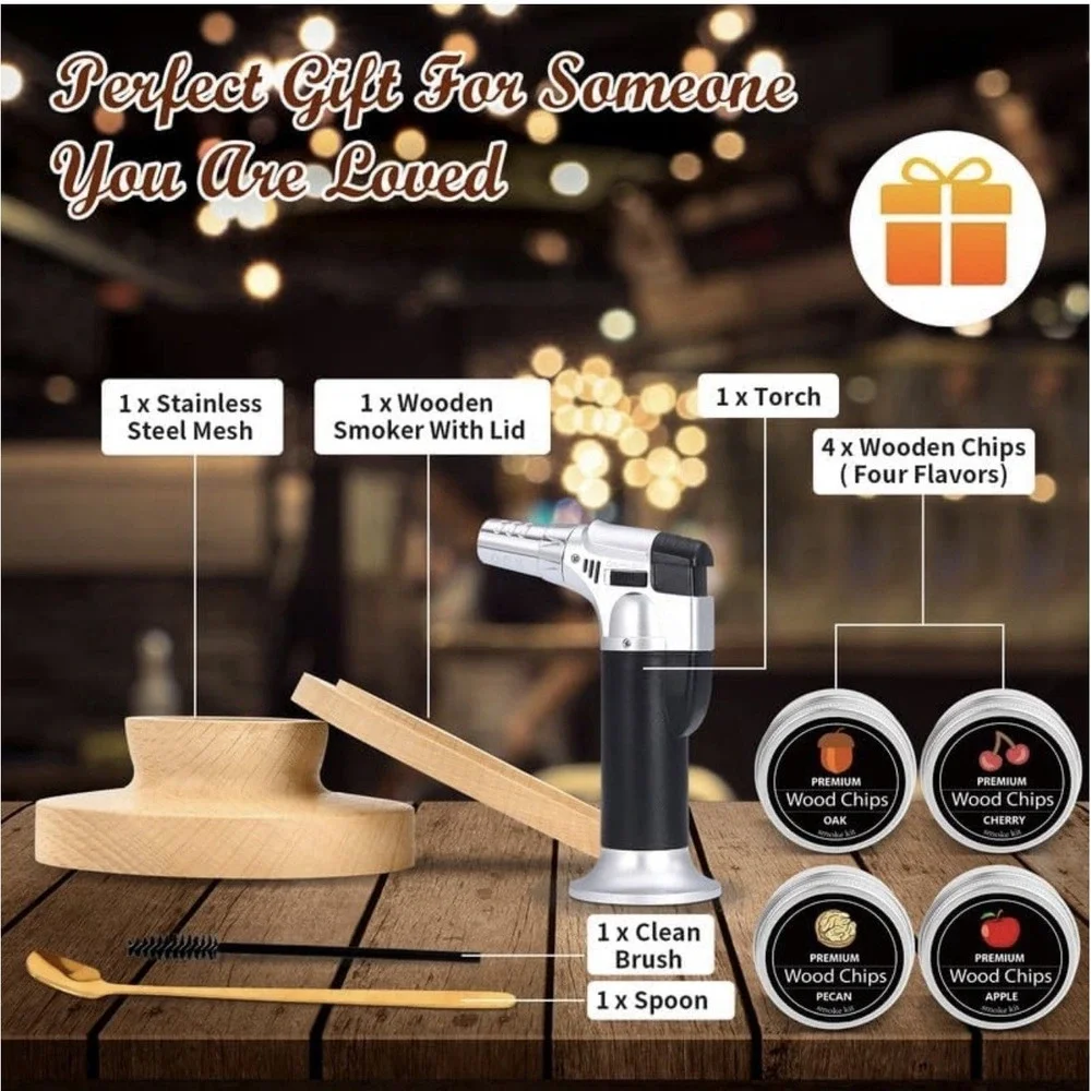 Cockyail Whiskey Smoker Kit With Tourch Old Fashion With Four Flavor Smoking Woo
